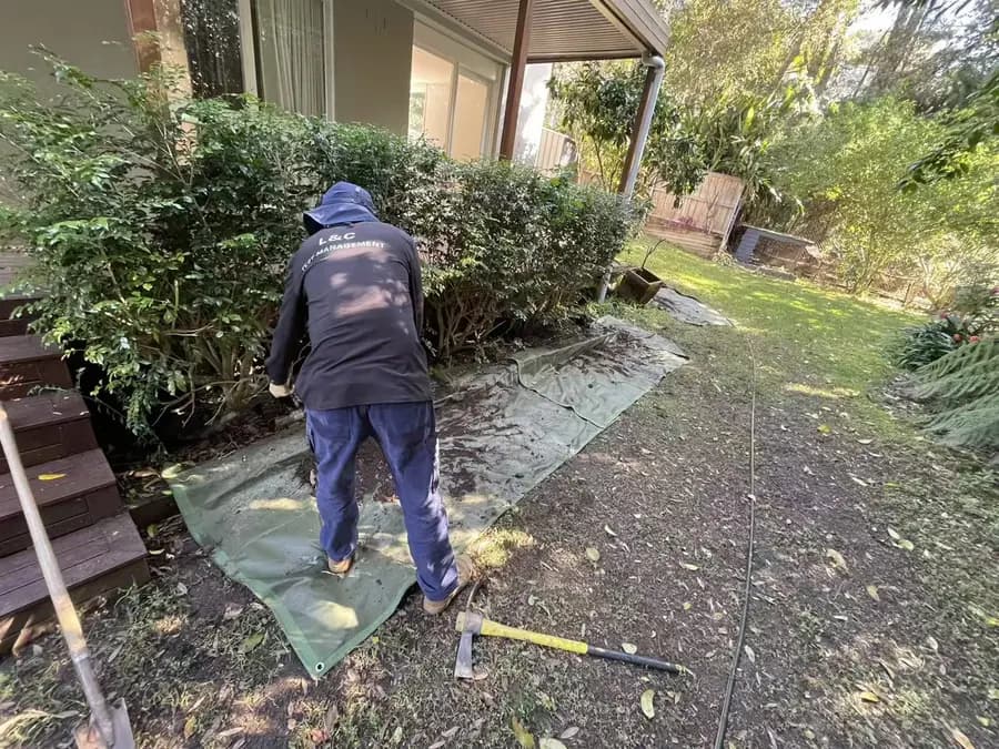 L&C Pest Management technician working around a Sydney home exterior